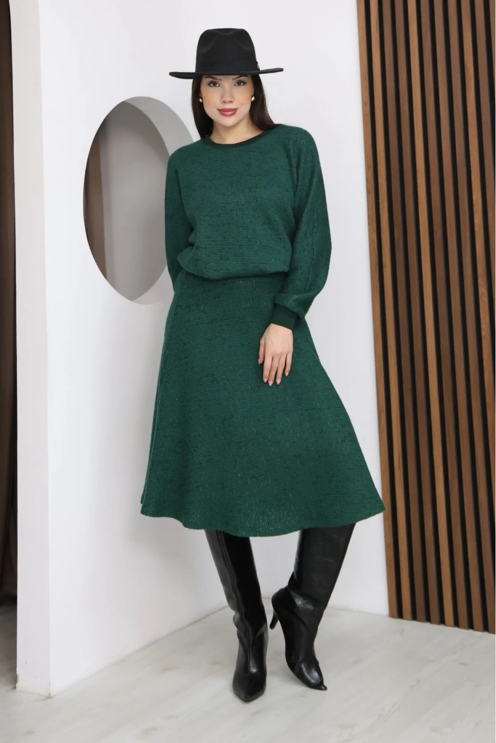 Yarasa Kol Triko Takım 6072-Yeşil