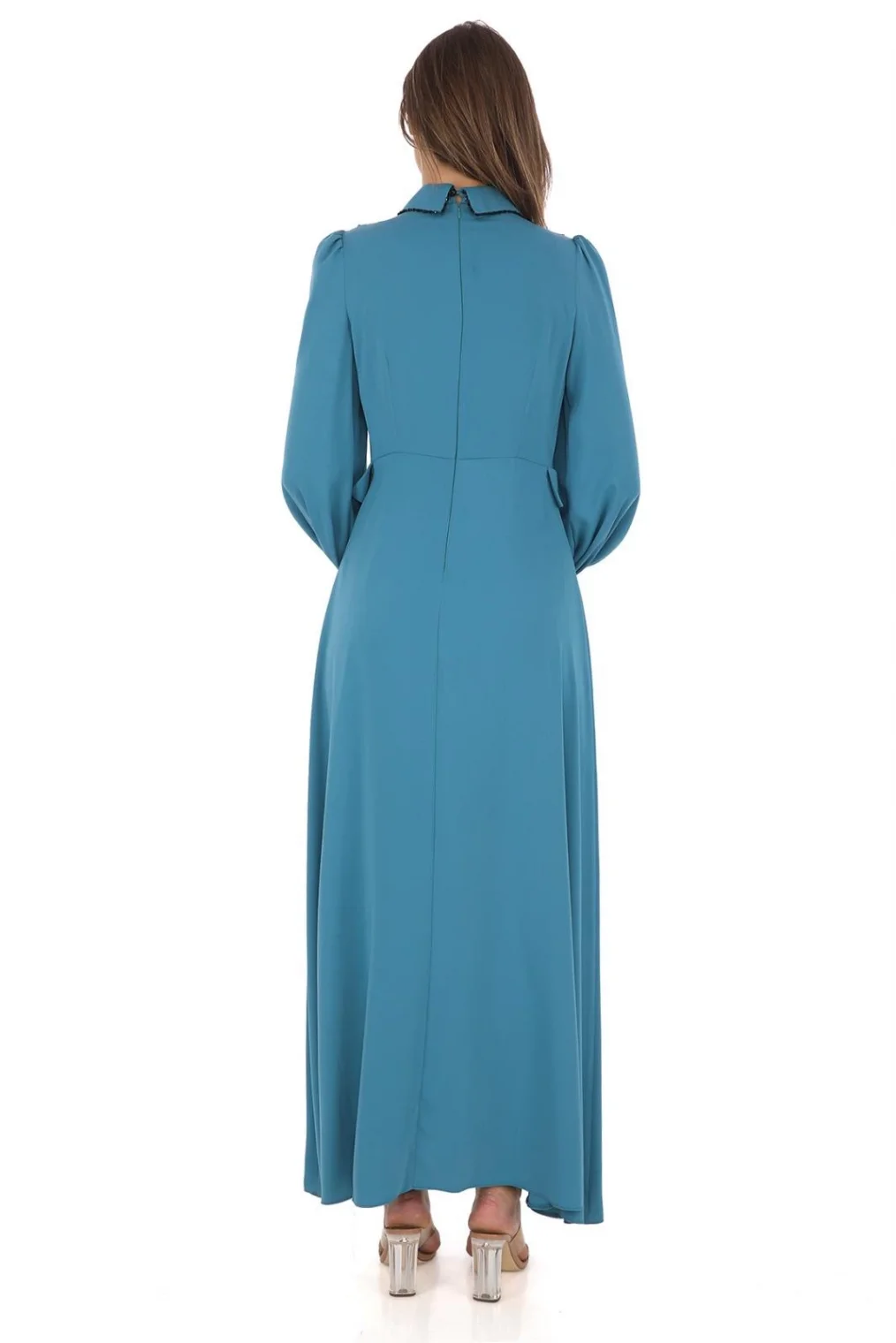 Yelek Efektli Dantel ve Boncuk İşlemli Elbise 2711-Petrol