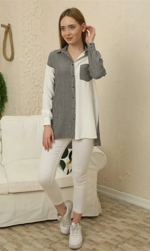 Kareli Uzun Kollu Gömlek 1756-Siyah/Beyaz