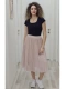 Beli Lastikli Pliseli Etek 6018-Pudra