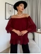 Yaka Lastikli Şifon Bluz 6022-Bordo