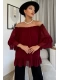 Yaka Lastikli Şifon Bluz 6022-Bordo