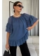 Yaka Lastikli Şifon Bluz 6022-İndigo