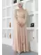 Bel Detaylı Saten Abiye Elbise 711-Gold