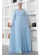 Kol Pelerin Detaylı Tesettür Abiye Elbise 758-Mavi