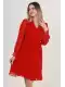 Kruvaze Yaka Bel Lastikli Şifon Elbise 1782-Kırmızı