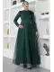 Sim Detaylı Tesettür Abiye Elbise 743-Zümrüt Yeşili