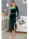 Tek Omuzlu Kadife Elbise 2204-Yeşil