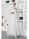 Yaka Detaylı Boncuklu Tesettür Elbise 780-Beyaz