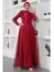 Yaka Detaylı Boncuklu Tesettür Elbise 780-Kırmızı
