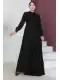Taş Ve İnci Deteylı Pliseli Tesettür Elbise 709-Siyah