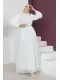 Rahat Form Kemerli Tesettür Abiye Elbise 746-Beyaz