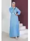 Rahat Form Kemerli Tesettür Abiye Elbise 746-Mavi