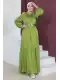 Rahat Form Kemerli Tesettür Abiye Elbise 746-Fıstık Yeşili