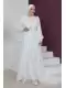 Fırfır Detaylı Pliseli Tesettür Abiye Elbise 760-Beyaz