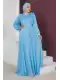 Fırfır Detaylı Pliseli Tesettür Abiye Elbise 760-Mavi