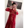 Kırmızı Etnik Desenli Uzun Kollu Elbise