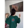 Yeşil Çiçek İşlemeli Salaş Elbise