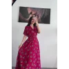 Fuşya Pembe Yöresel Desenli Elbise