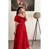 Kırmızı Tek Omuz Bel Detaylı Elbise