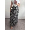 Siyah Beli Lastikli Çiçekli Uzun Etek