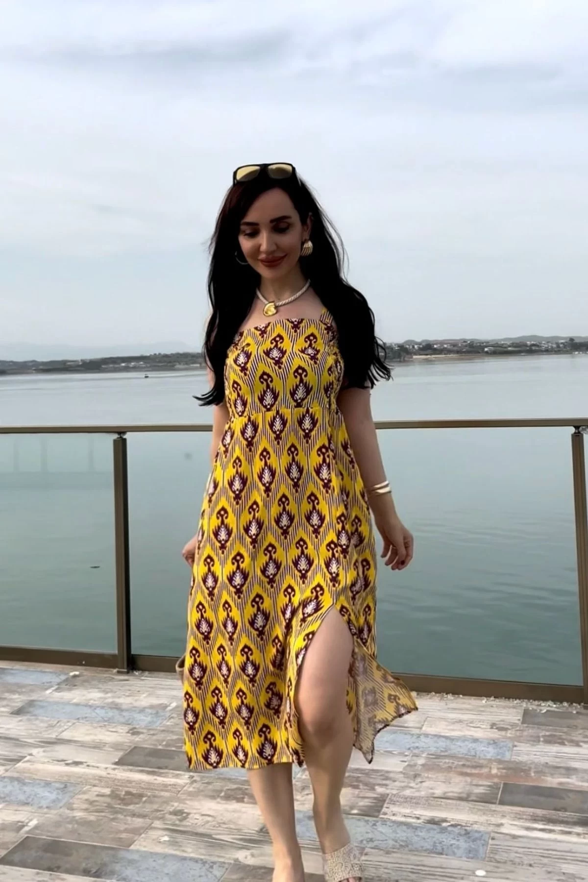 Sarı Çıtır Desenli Elbise