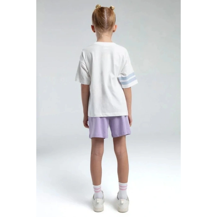 KIZ ÇOCUK ŞORT TAKIM - BEYAZ/LİLA