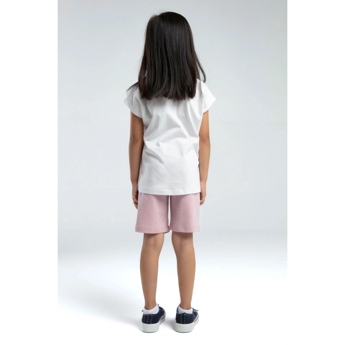 KIZ ÇOCUK BERMUDA TAKIM - BEYAZ/SOFT PEMBE