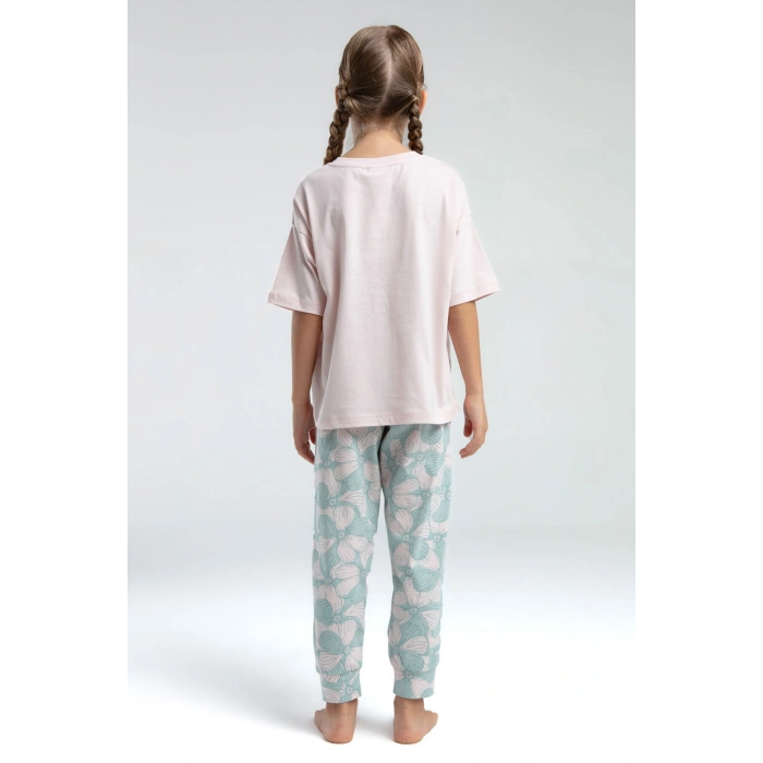 KIZ ÇOCUK PİJAMA TAKIMI - PUDRA