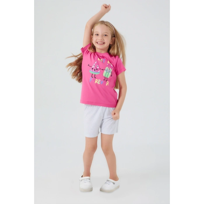 KIZ ÇOCUK ŞORT TAKIM - AÇIK FUŞYA