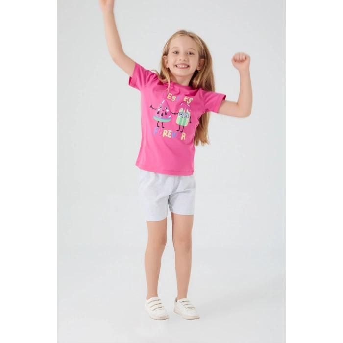 KIZ ÇOCUK ŞORT TAKIM - AÇIK FUŞYA
