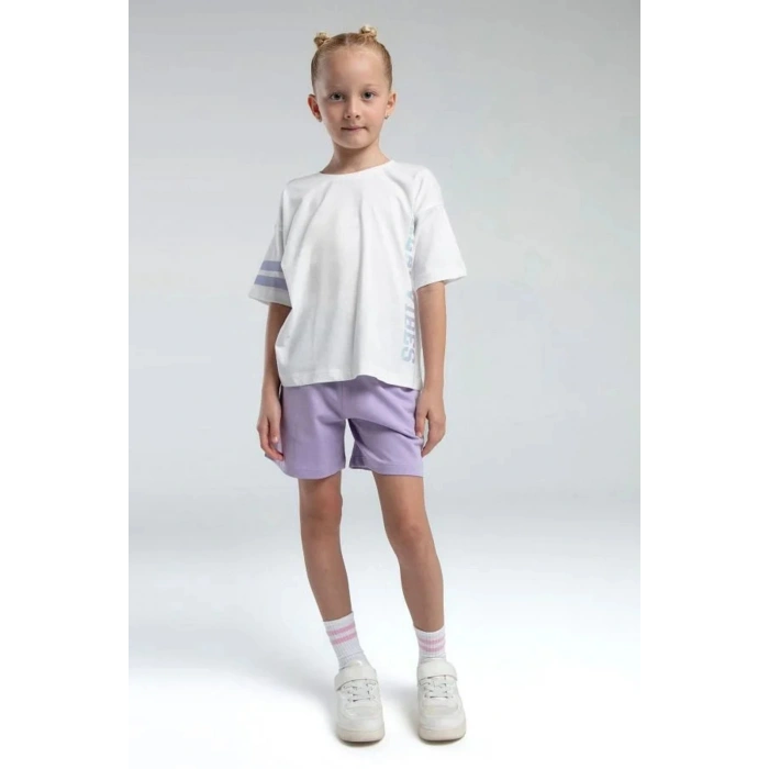 KIZ ÇOCUK ŞORT TAKIM - BEYAZ/LİLA