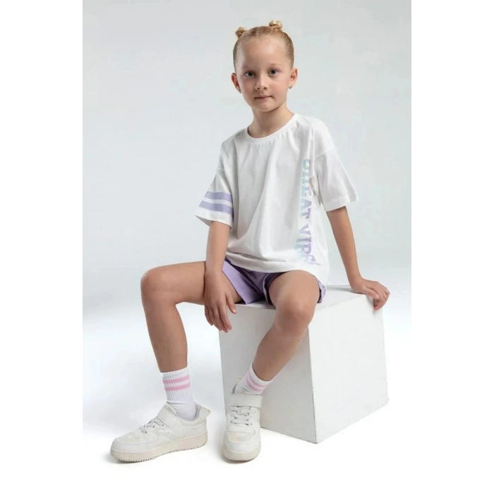 KIZ ÇOCUK ŞORT TAKIM - BEYAZ/LİLA