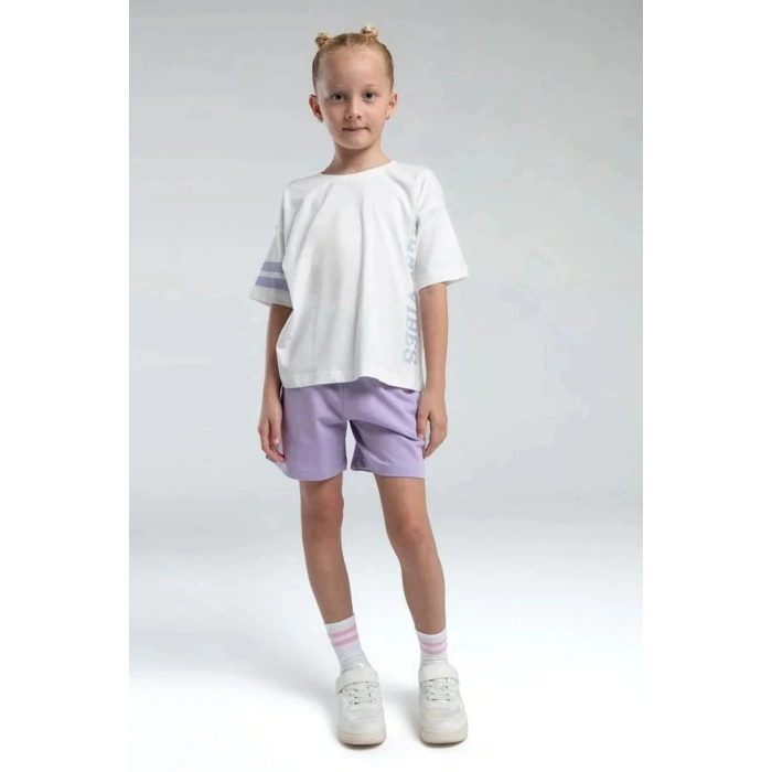 KIZ ÇOCUK ŞORT TAKIM - BEYAZ/LİLA