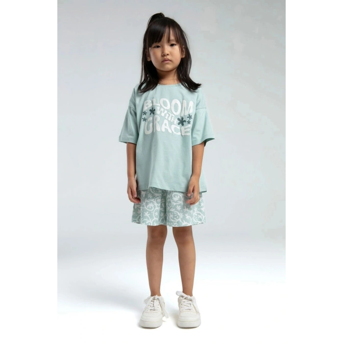 ANNE KIZ ÇOCUK ŞORT TAKIM - SU YEŞİLİ