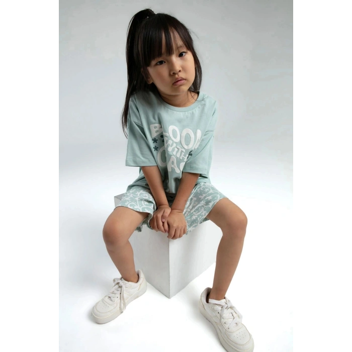 ANNE KIZ ÇOCUK ŞORT TAKIM - SU YEŞİLİ