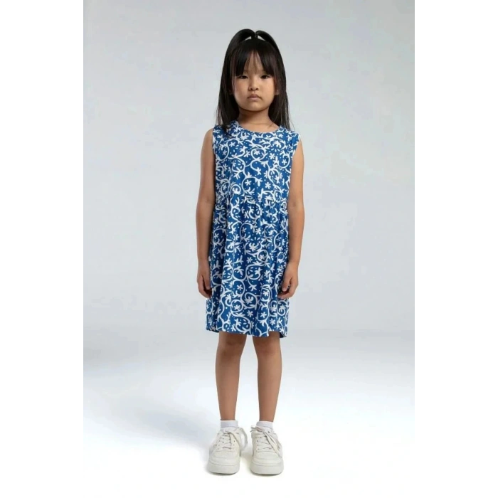 KIZ ÇOCUK ELBİSE - BEYAZ/COBALT