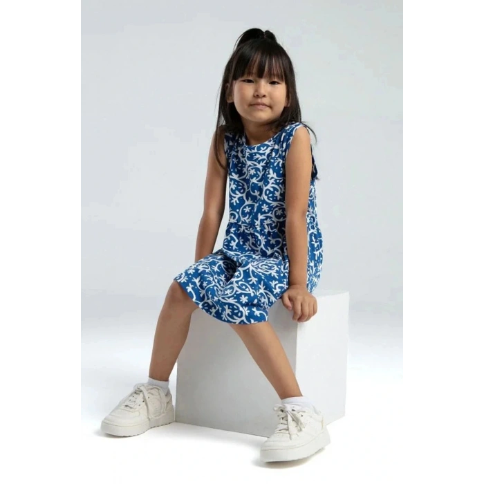 KIZ ÇOCUK ELBİSE - BEYAZ/COBALT