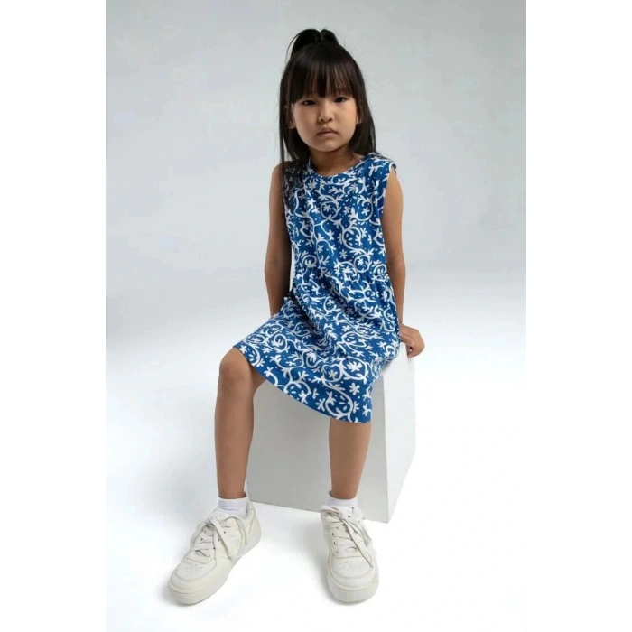 KIZ ÇOCUK ELBİSE - BEYAZ/COBALT