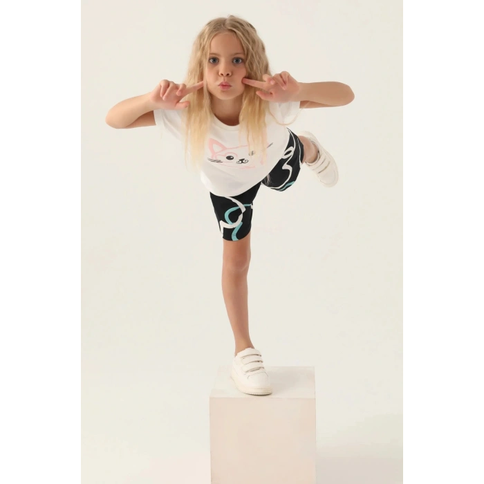 KIZ ÇOCUK ŞORT TAKIM - BEYAZ