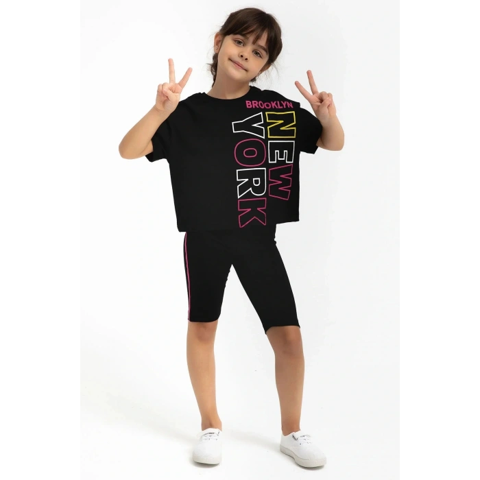 KIZ ÇOCUK BERMUDA TAYT TAKIM - SİYAH