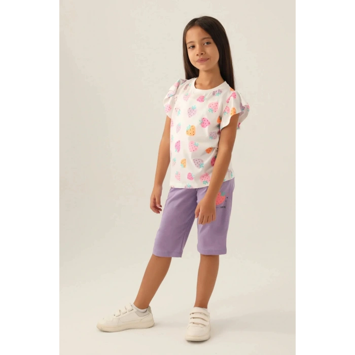 KIZ ÇOCUK KAPRİ TAKIM - KREM LAVANTA