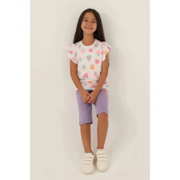 KIZ ÇOCUK KAPRİ TAKIM - KREM LAVANTA