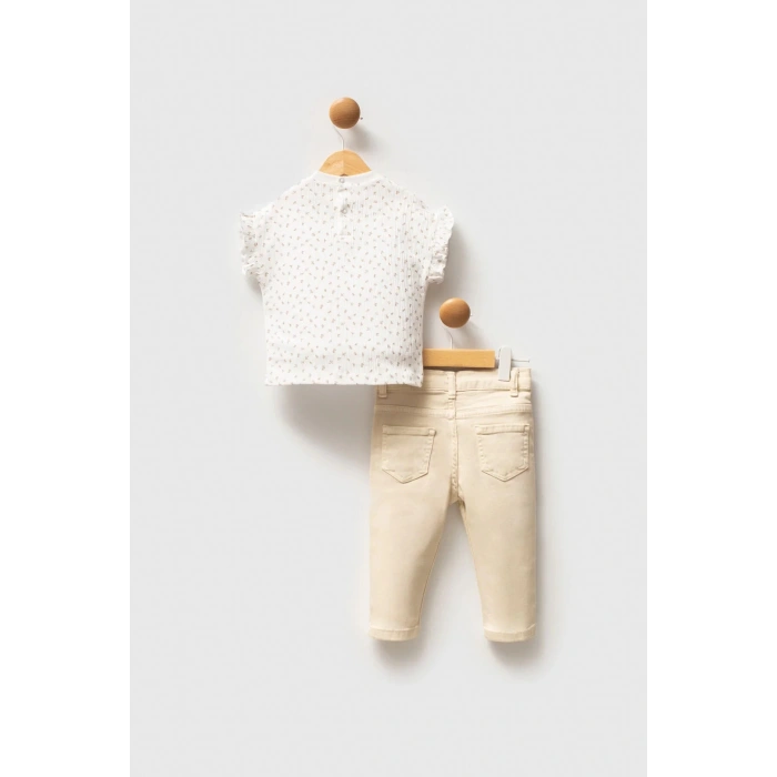 U.S.POLO KIZ BEBEK 2Lİ KISA KOL TSHIRT TAKIM - EKRU