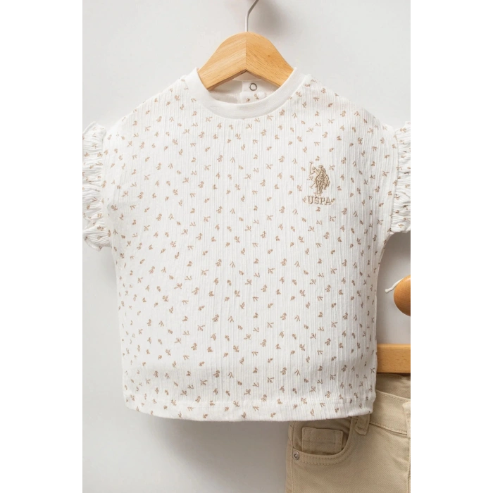 U.S.POLO KIZ BEBEK 2Lİ KISA KOL TSHIRT TAKIM - EKRU