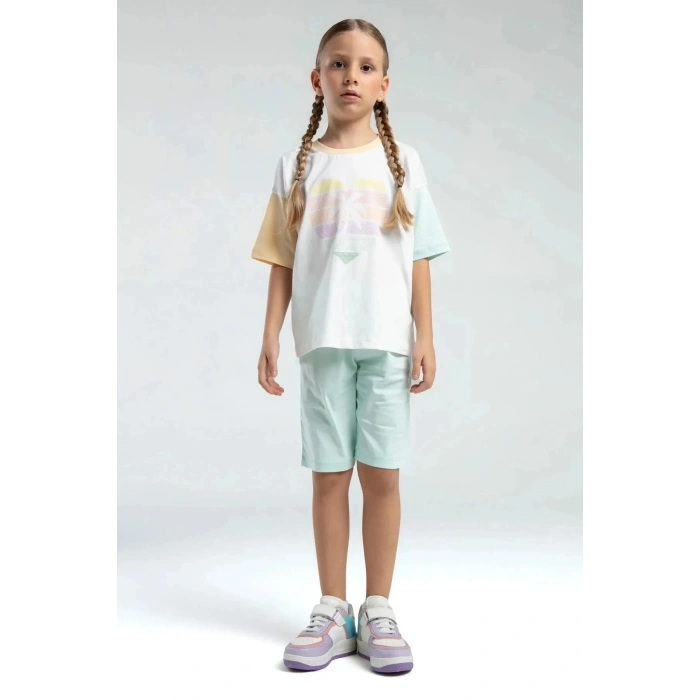 KIZ ÇOCUK BERMUDA TAKIM - BEYAZ/BEJ