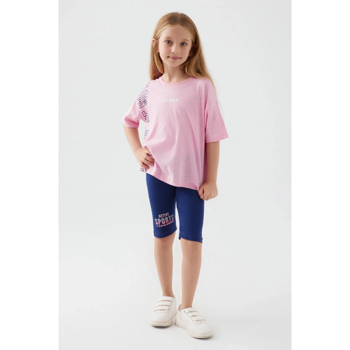 KIZ ÇOCUK BERMUDA TAYT TAKIM - PEMBE