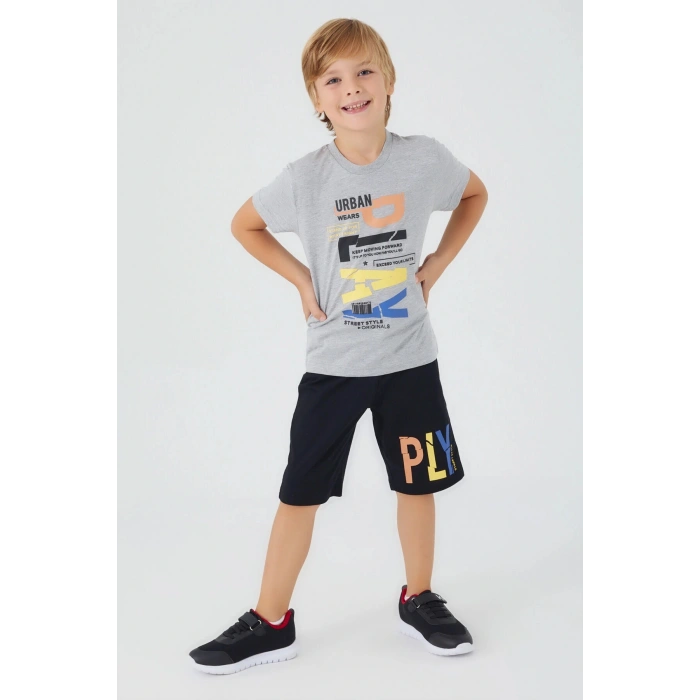 ERKEK ÇOCUK BERMUDA TAKIM - GRİ MELANJ