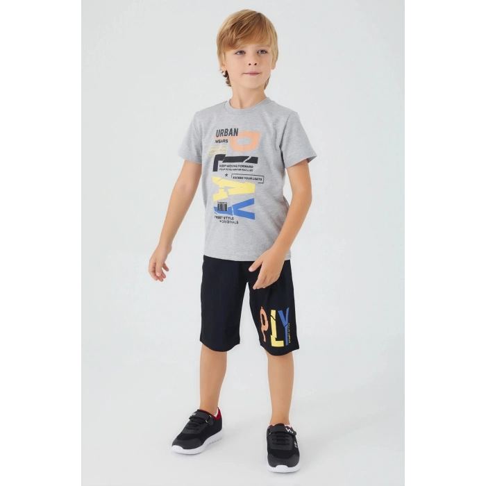 ERKEK ÇOCUK BERMUDA TAKIM - GRİ MELANJ