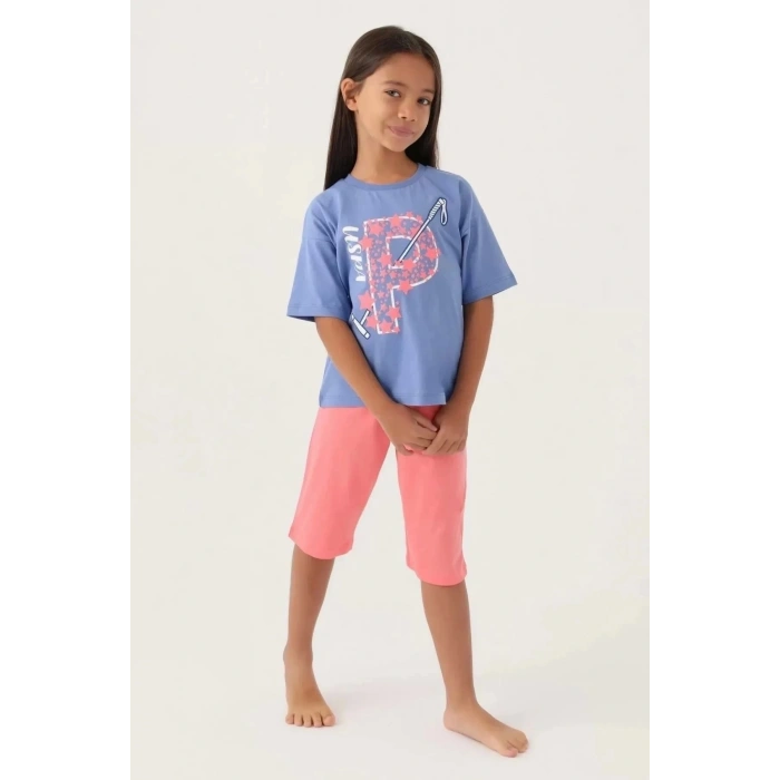 KIZ ÇOCUK KAPRİ TAKIM - AÇIK İNDİGO